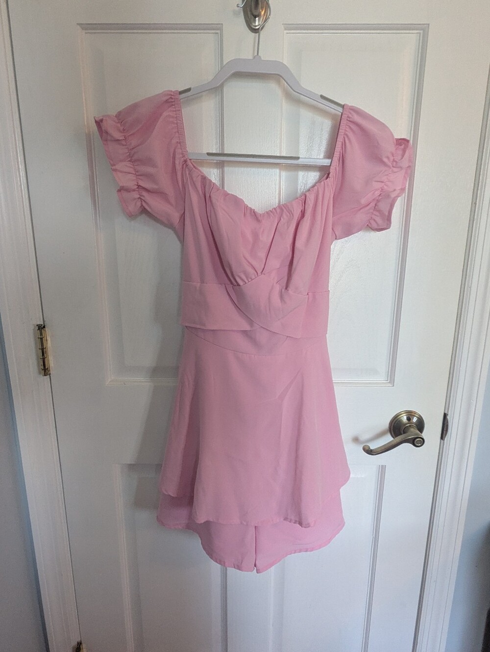 Pink Off The Shoulder Ruffle Romper - Picture 2 of 3